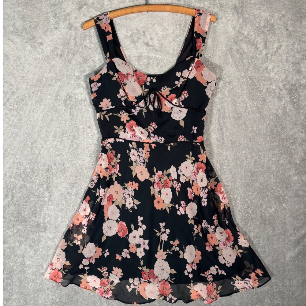 Vntg‎ Scarlett Black Floral Chiffon Fit & Flare Dress Sweetheart Neckline Fits M